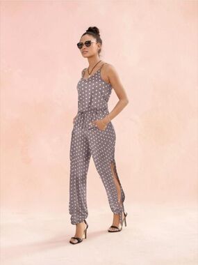 VENUS Gray Polka Dot Sleeveless Jumpsuit